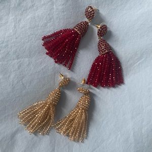 2 pairs Baublebar tassel earrings “pinata”: Champagne and deep red